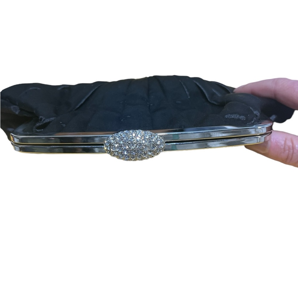 Black Satin Pouch Style Clutch Evening Bag - Picture 4 of 8